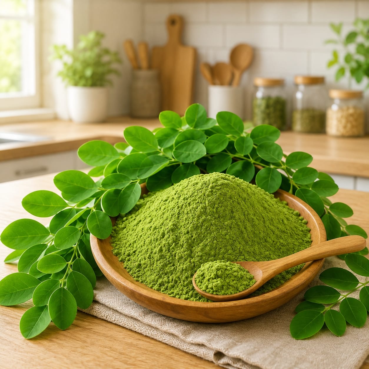 Bột chùm ngây làm từ cây rau chùm ngây tươi